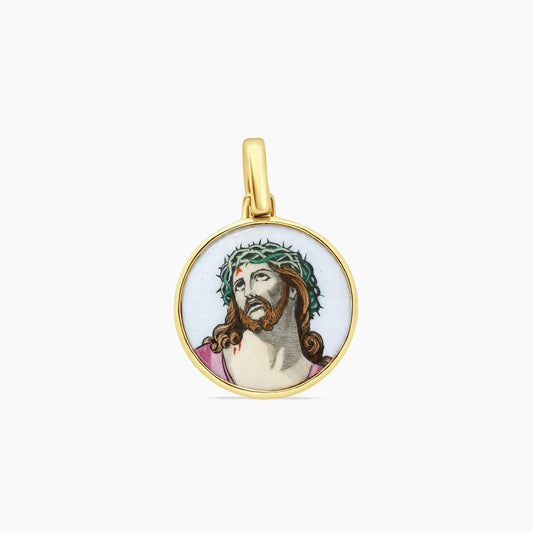 14K Yellow Gold Double-Sided Jesus Pendant – 35mm