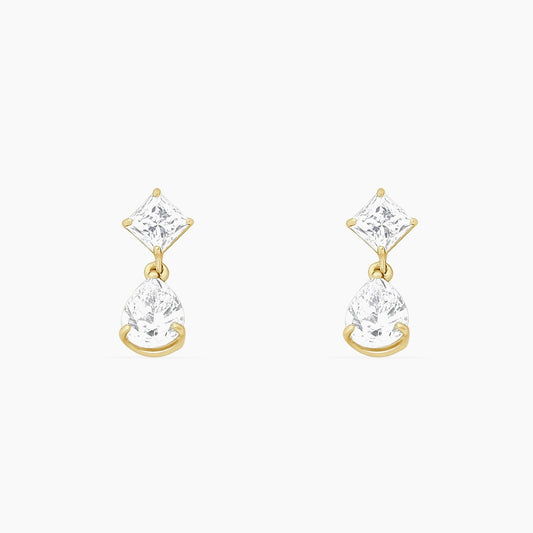 14K Yellow Gold Drop Earrings with Princess & Pear-Cut CZ, 14mm