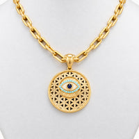14K Yellow Gold Paperclip Chain & Evil Eye Pendant, 18