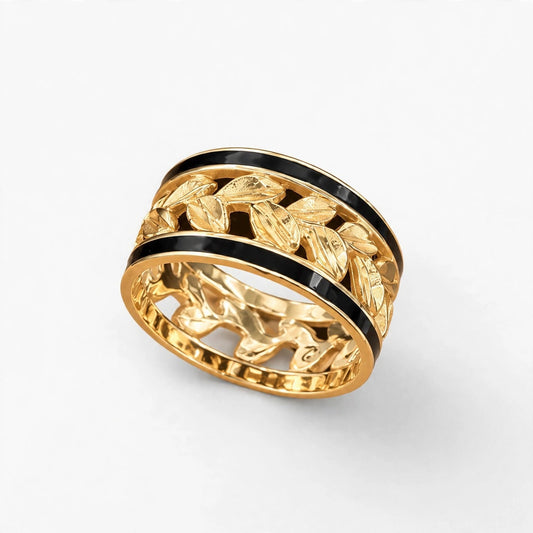14K Yellow Gold Floral Band Ring, Size 6.5, 4.4g
