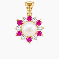 14K Yellow Gold Floral Pendant with 0.05 ct Diamonds & Ruby