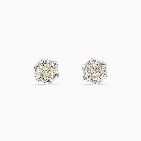 14K Yellow Gold Floral Stud Earrings with CZ, 5.5mm