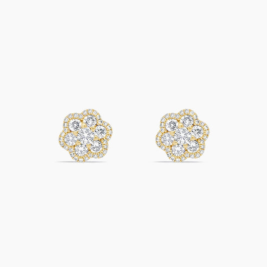 14K Yellow Gold Floral Stud Earrings with Diamonds, 0.50 ct
