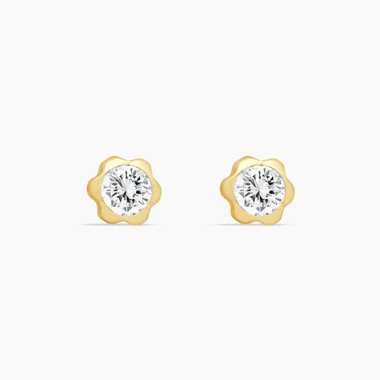 14K Yellow Gold Flower Stud Earrings with Cubic Zirconia, 7mm