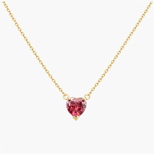 14K Yellow Gold Garnet Heart Necklace, 2.4g