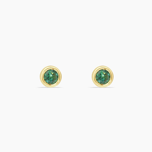 14K Yellow Gold Green CZ Stud Earrings, 4mm