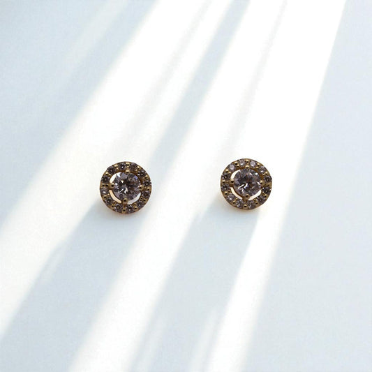 14K Yellow Gold Halo Cubic Zirconia Earrings