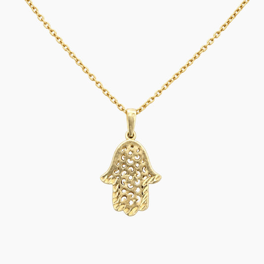 14K Yellow Gold Hamsa Hand Chain & Pendant, 1.1g