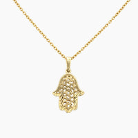 14K Yellow Gold Hamsa Hand Chain & Pendant, 1.1g