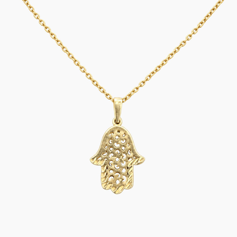 14K Yellow Gold Hamsa Hand Chain & Pendant, 1.1g