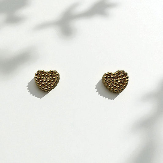 14K Yellow Gold Heart Beaded Earrings
