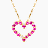 14K Yellow Gold Heart Chain & Pendant with Diamonds & Ruby
