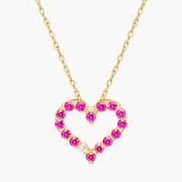 14K Yellow Gold Heart Chain & Pendant with Diamonds & Ruby