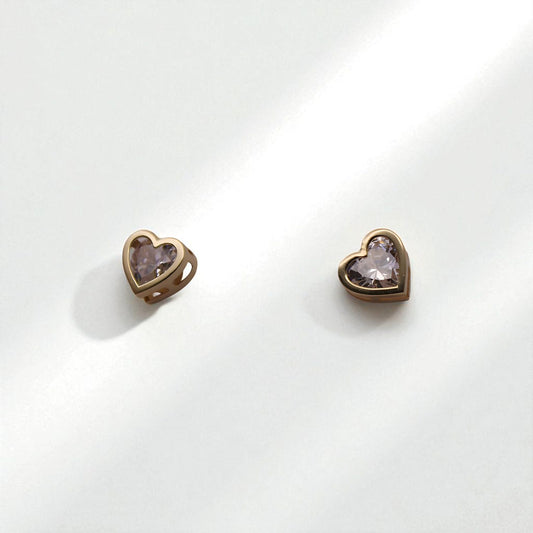 14K Yellow Gold Heart Cubic Zirconia Earrings