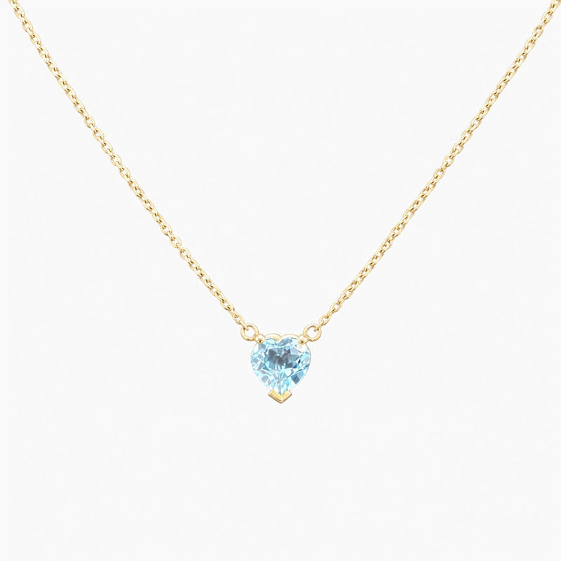 14K Yellow Gold Heart Necklace Cubic Zirconia, 16