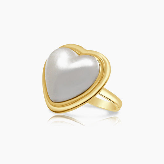 14K Yellow Gold Heart Ring Pearl, Size 6.5, 3.8g
