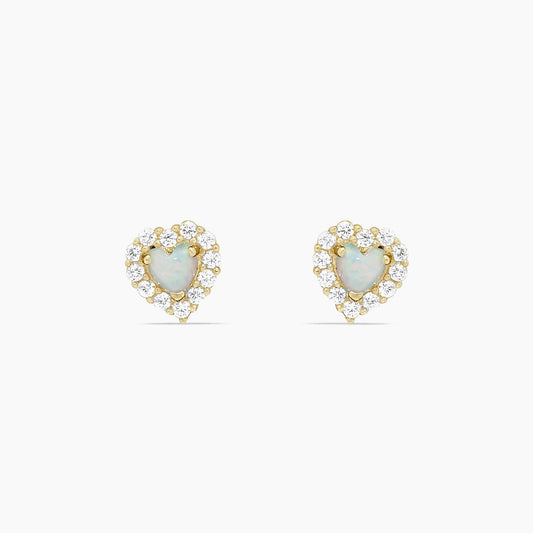 14K Yellow Gold Heart Stud Earrings with CZ, 6mm