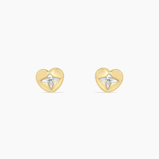 14K Yellow Gold Heart Stud Earrings with Cubic Zirconia, 5.5mm