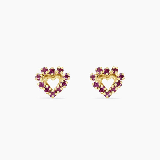 14K Yellow Gold Heart Stud Earrings with Cubic Zirconia, 8mm