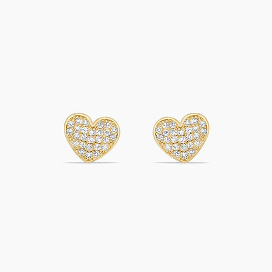 14K Yellow Gold Heart Stud Earrings with Cubic Zirconia, 7mm