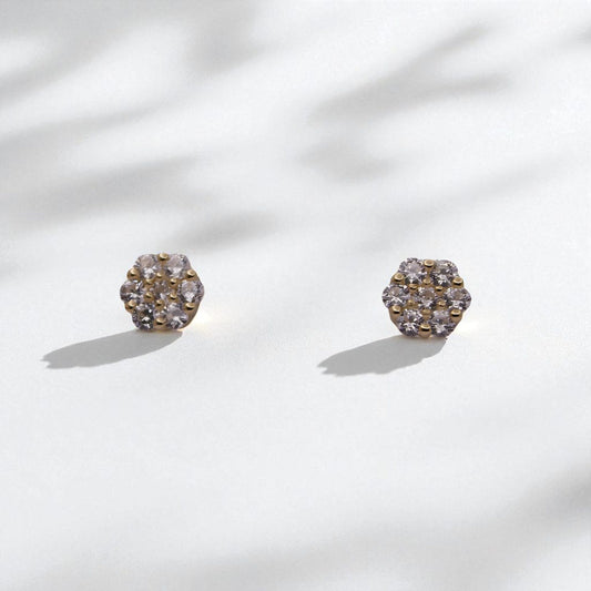 14K Yellow Gold Hexagon Cubic Zirconia Earrings
