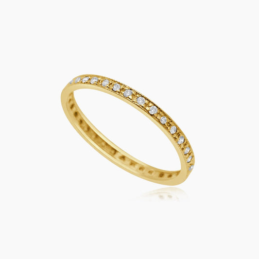 14K Yellow Gold Infinity Band Ring with 0.15 ct Natural Diamonds