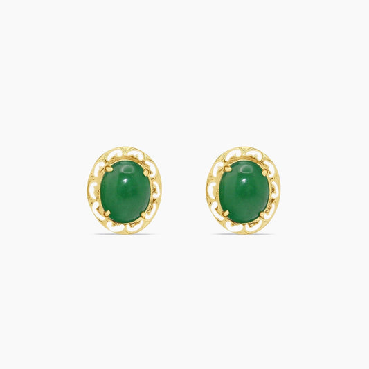 14K Yellow Gold Jade Stud Earrings, 14mm, 2.3g
