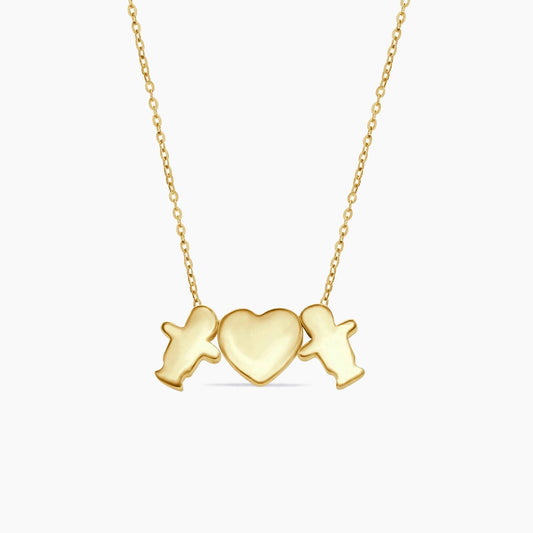 14K Yellow Gold Kids & Heart Pendant with Chain – 18"