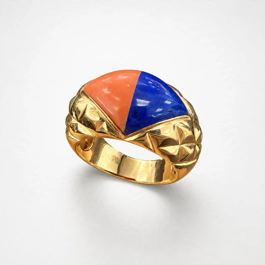 14K Yellow Gold 7.0g Lapis Lazuli Ring Size 6.5 Women