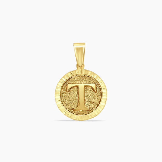 14K Yellow Gold Letter “T” Medal Pendant