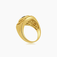 14K Yellow Gold Men’s Ring with Blue Cubic Zirconia Center Stone