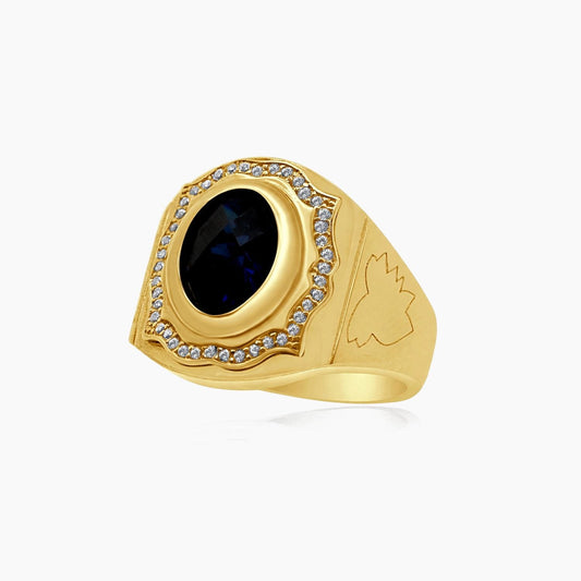 14K Yellow Gold Men’s Ring with Blue Cubic Zirconia Center Stone