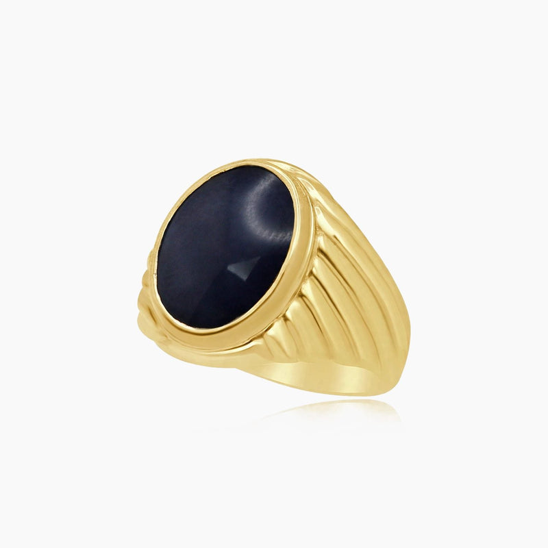 14K Yellow Gold Men’s Ring with Oval Star Sapphire, Size 10