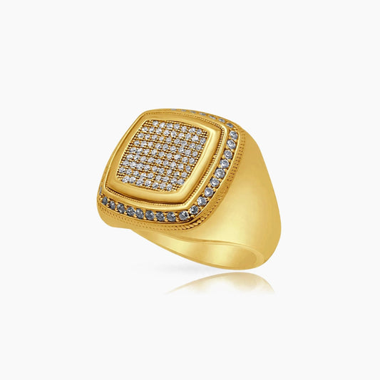 14K Yellow Gold Men’s Square Rolo Ring with CZ, Size 11, 11.6g