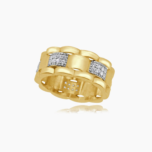 14K Yellow Gold Men’s Watch Band Style Ring with CZ, Size 9, 4.7g