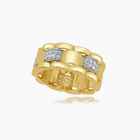 14K Yellow Gold Men’s Watch Band Style Ring with CZ, Size 9