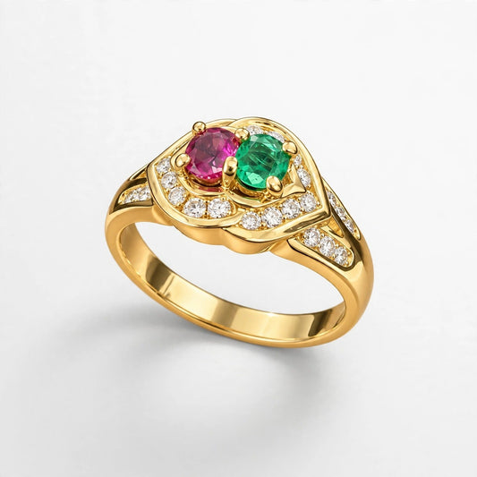 14K Yellow Gold 4.7g 0.25 ct Natural & Ruby Ring Size 6.75 Women