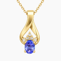 14K Yellow Gold Necklace with 0.15 ct Natural Diamonds & Sapphire, 16