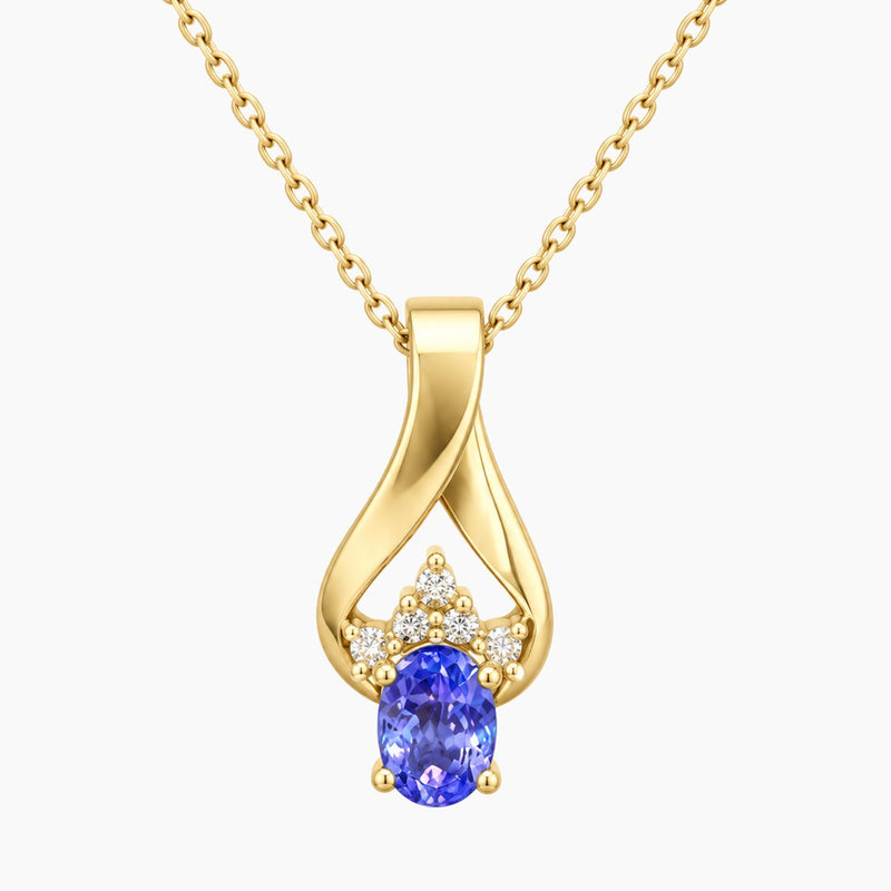 14K Yellow Gold Necklace with 0.15 ct Natural Diamonds & Sapphire, 16