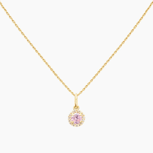 14K Yellow Gold Pink Cubic Zirconia Chain & Pendant, 16", 0.9g