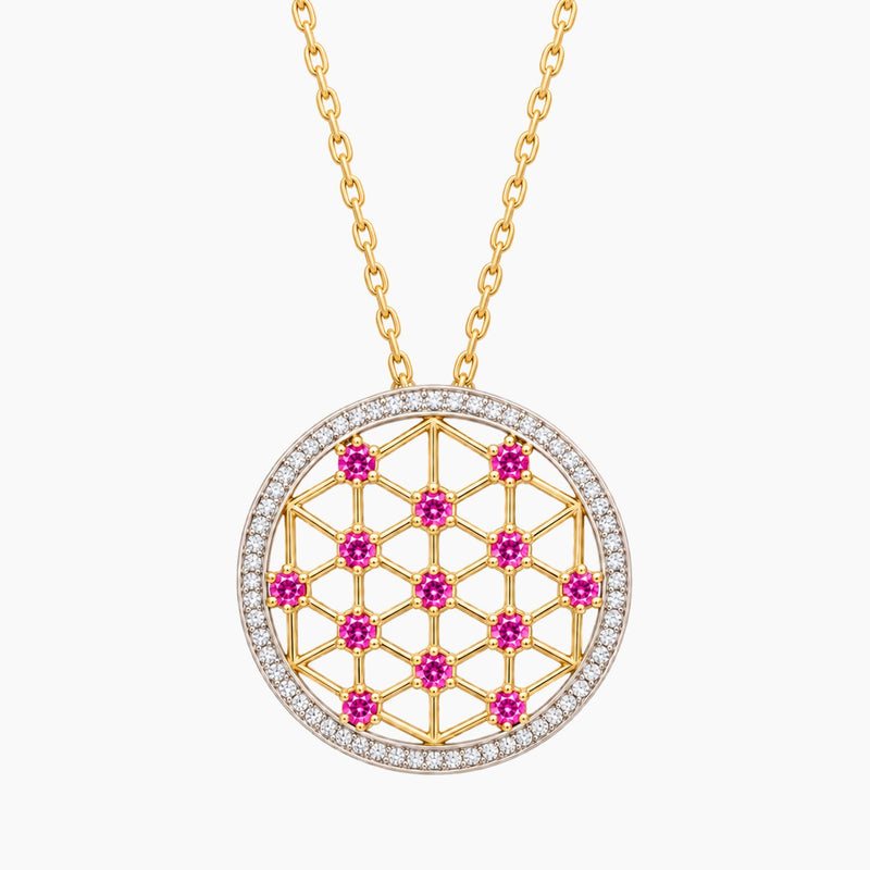 14K Yellow Gold Round Chain & Pendant with Cubic Zirconia, 20.5