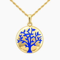 14K Yellow Gold Round Tree Chain & Pendant with Enamel, 20