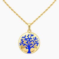 14K Yellow Gold Round Tree Chain & Pendant with Enamel, 20