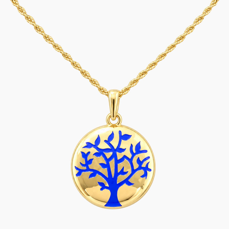 14K Yellow Gold Round Tree Chain & Pendant with Enamel, 20