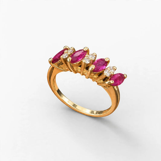 14K Yellow Gold Vintage Ring 0.06 ct Natural & Ruby, Size 5.5