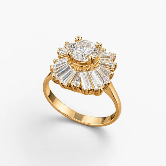 14K Yellow Gold Women’s Ring Cubic Zirconia, Size 8.25, 5.2g