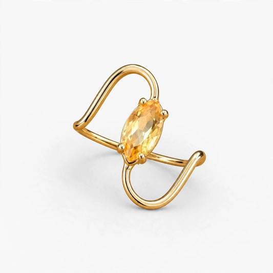 14K Yellow Gold Women Ring LAB Citrine, Size 6.5, 1.3g