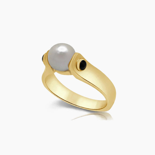 14K Yellow Gold Women Ring Sapphire & Pearl, Size 6.25, 5.6g