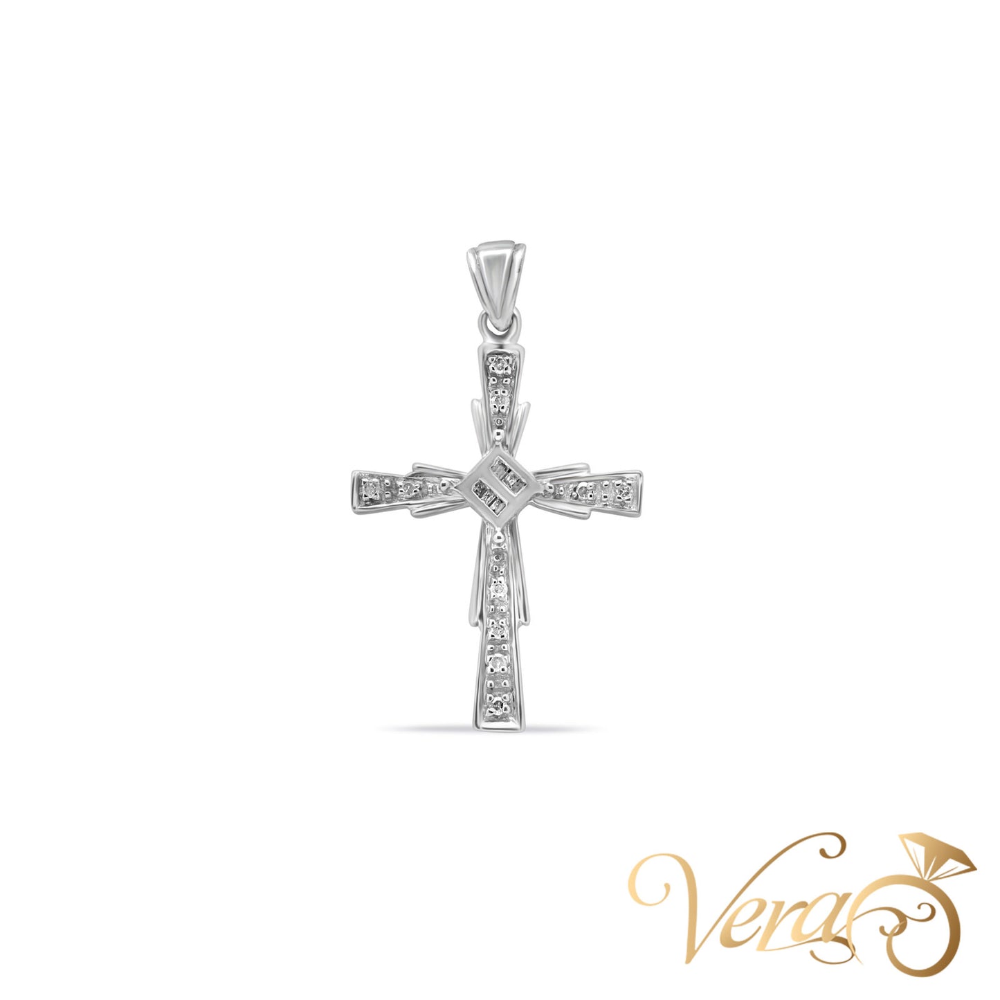 10K White Gold Crucifix Pendant with Diamonds – 36mm
