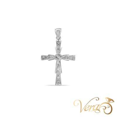 10K White Gold Crucifix Pendant with Diamonds – 36mm